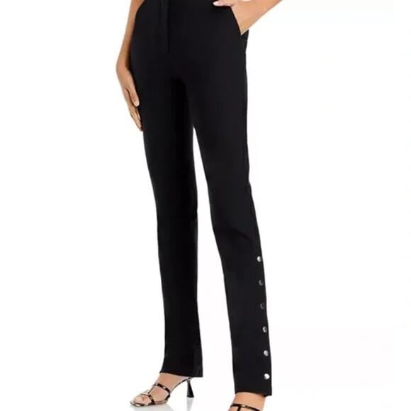 Trina Turk Fete High Rise Ponte Knit Gold Button Side Straight Leg Pants Trouser - Picture 1 of 15